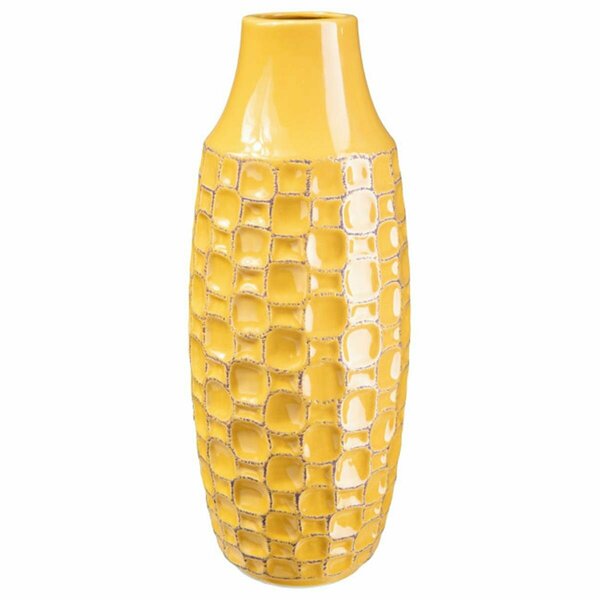H2H Ceramic Tall Round Vase with Engraved Abstract Design Body Gloss, Finish Mustard Yellow - Large H22674343